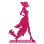 Une statue rose brillante de 1m60 avec un socle 