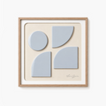 Œuvre silent weight de Lucie garnier vie de face. Un cadre en bois des pièces de métal laqué bleu clairs signature de l’artiste en bas à droite 
